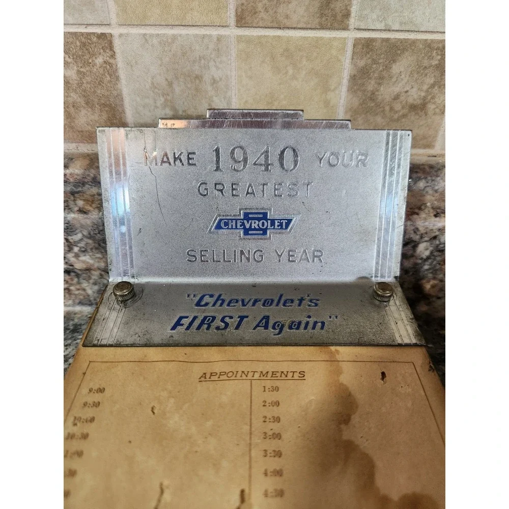 1940 Antique Art Deco Chevrolet Dealership Salesman Desk Calendar Appointment...